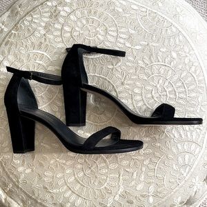 Stuart Weitzman mint condition Black Suede Sandal. 3.5” heel Size 11M